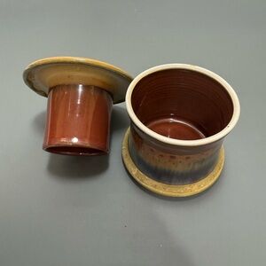 Handcrafted Pottery Butter Dish- Brown and Tan